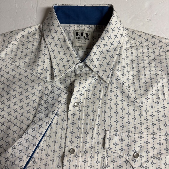 Ely Cattleman Western Shirt Mens XL Short Sleeve Snap Front Geometric Print - Picture 1 of 8